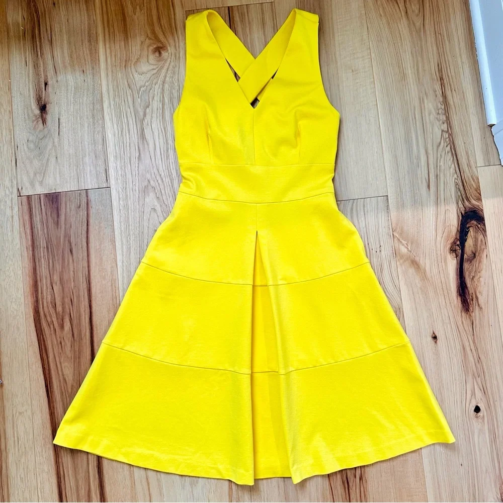 Banana Republic Ponte Cross-back Fit-and-Flare Dress in Tuscan Sun Sz 2 NWT - Picture 5 of 16